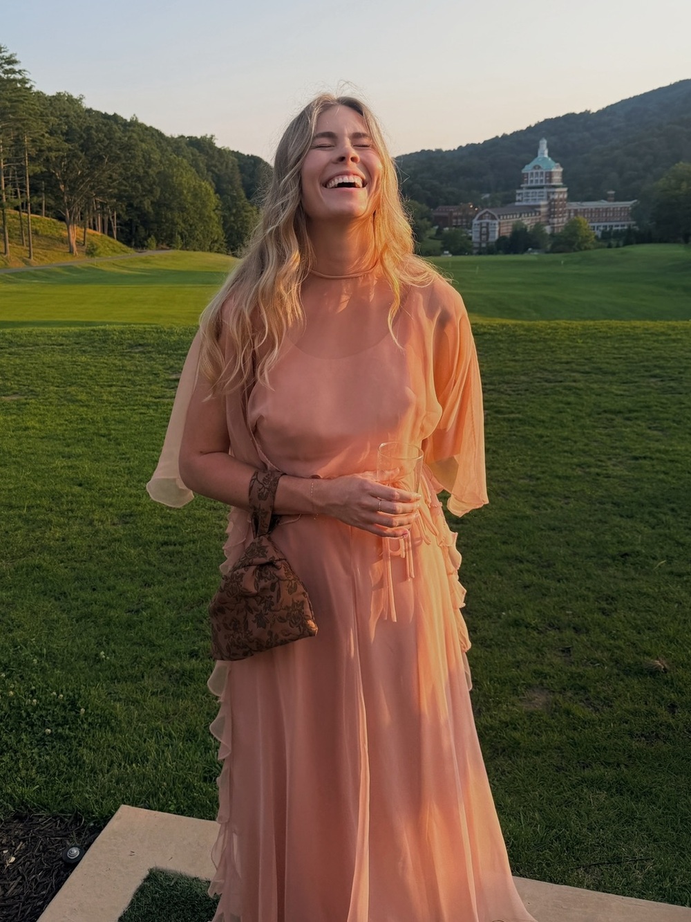 Vintage Peach Frill-Tie Dress